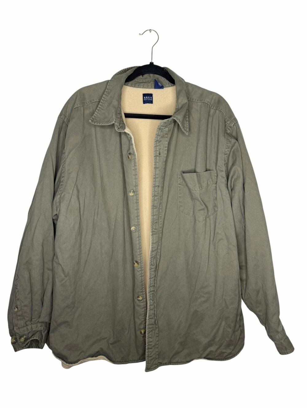 BASIC EDITIONS / vintage gorpcore green tan fleece lined oversized shacket / 2X